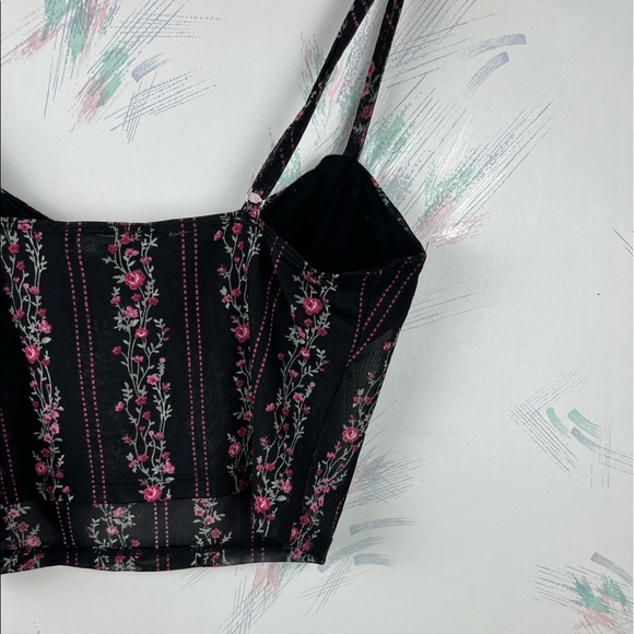 Forever 21 Black Pink Floral Print Cropped Bra Top - Picture 6 of 8